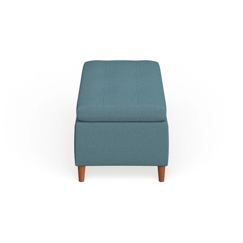 Mid-Century Fabric Storage Ottoman Bench with Biscuit Tufting