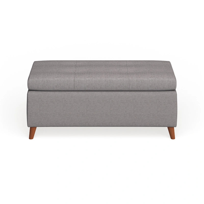 Mid-Century Fabric Storage Ottoman Bench with Biscuit Tufting