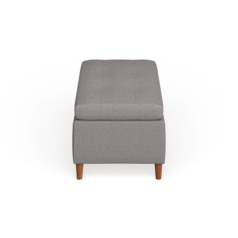 Mid-Century Fabric Storage Ottoman Bench with Biscuit Tufting
