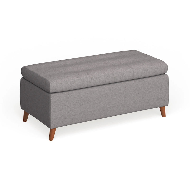 Mid-Century Fabric Storage Ottoman Bench with Biscuit Tufting
