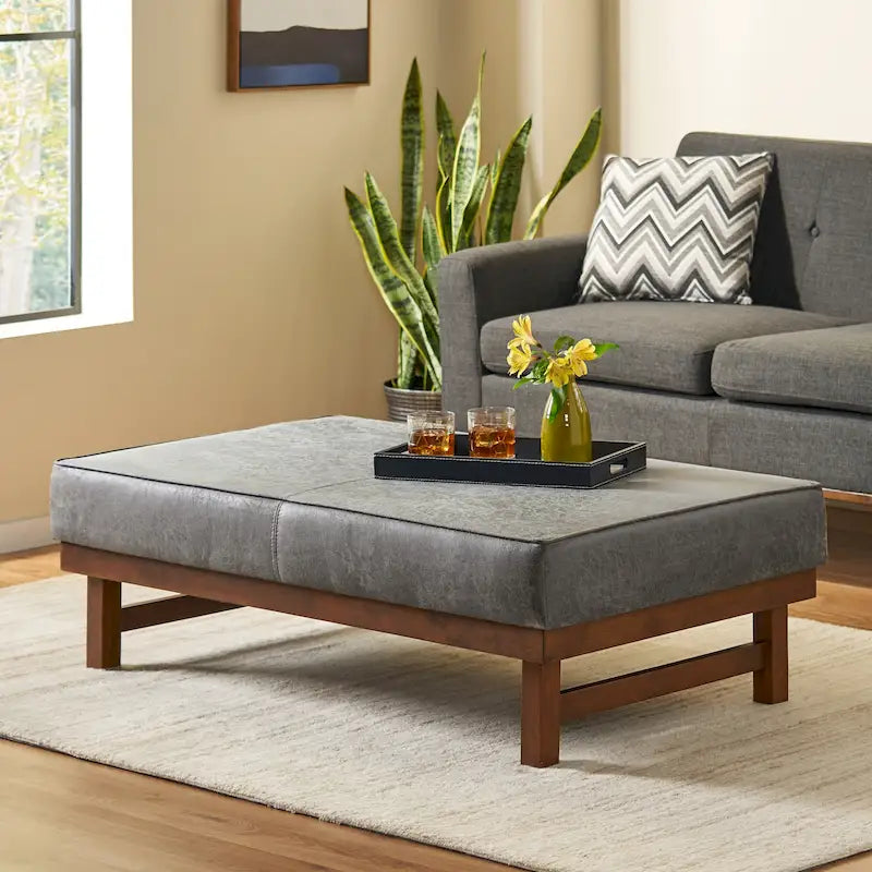 Modern Microfiber Cocktail Ottoman with Wood Frame