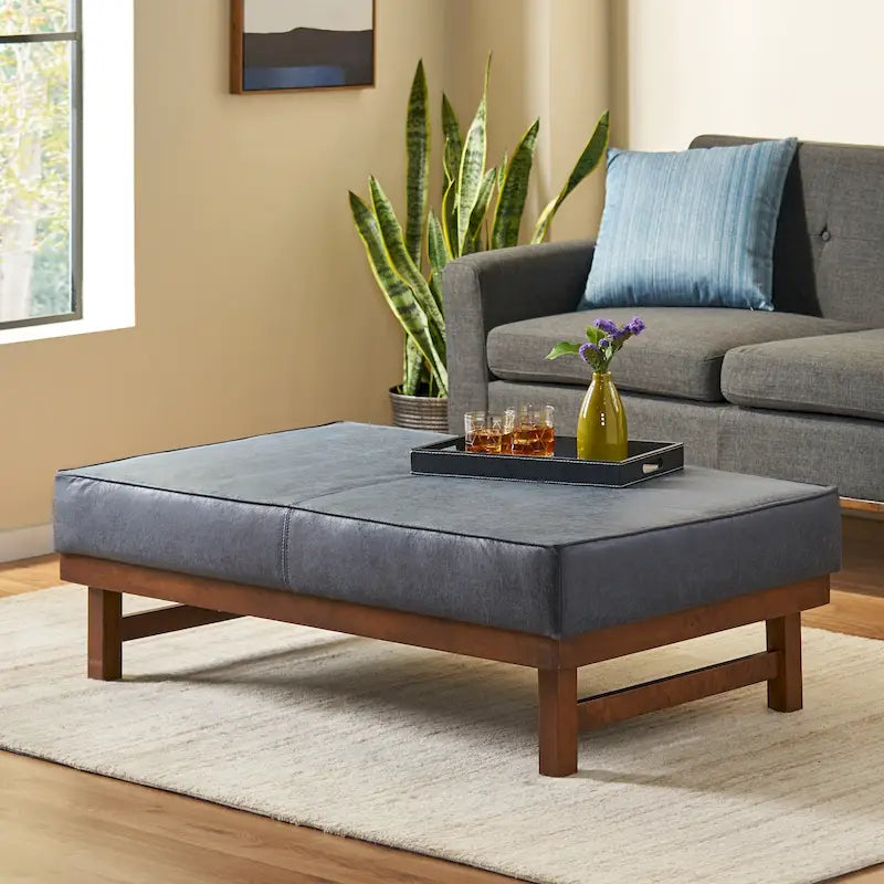 Modern Microfiber Cocktail Ottoman with Wood Frame