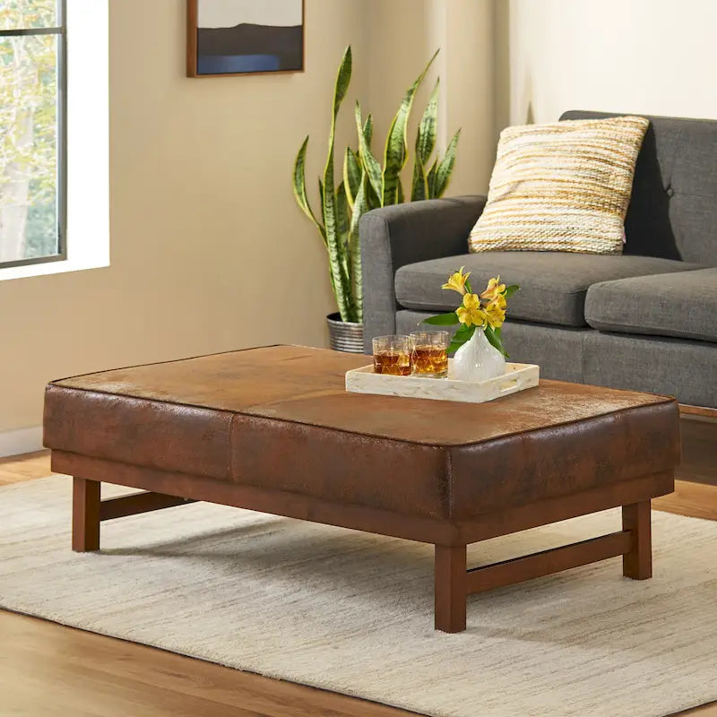 Modern Microfiber Cocktail Ottoman with Wood Frame