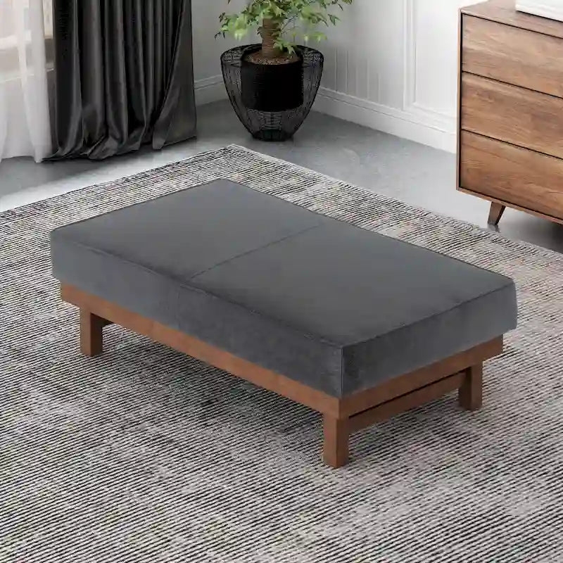 Modern Microfiber Cocktail Ottoman with Wood Frame