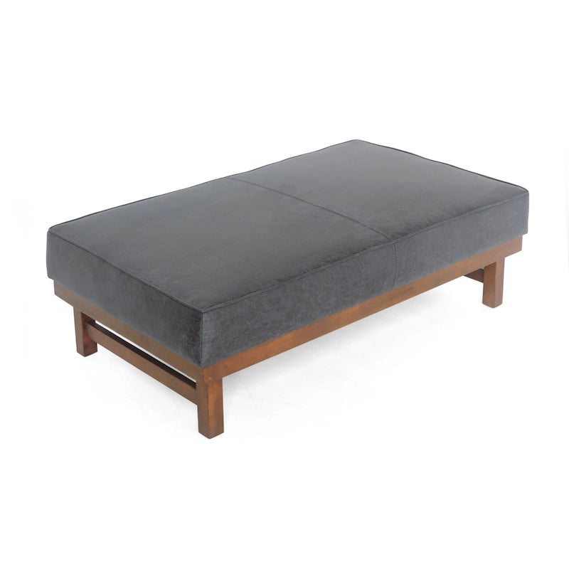 Modern Microfiber Cocktail Ottoman with Wood Frame