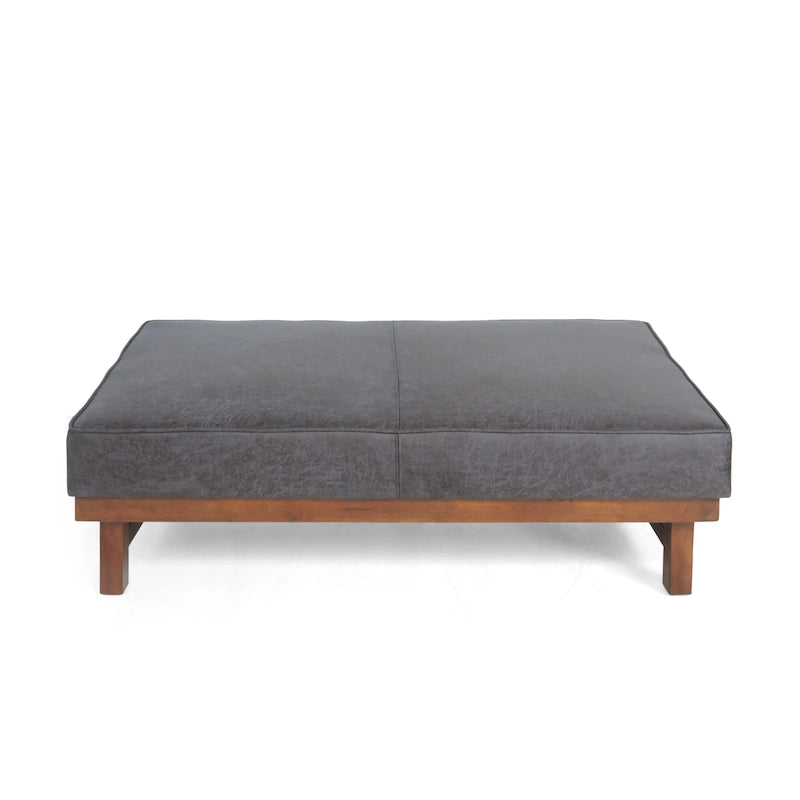 Modern Microfiber Cocktail Ottoman with Wood Frame
