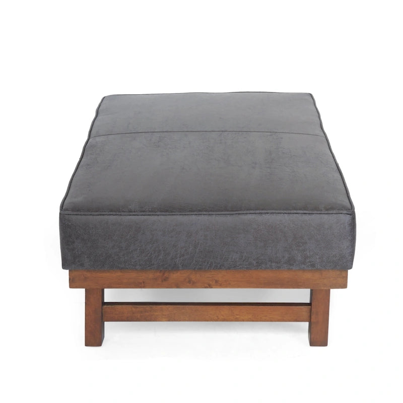 Modern Microfiber Cocktail Ottoman with Wood Frame