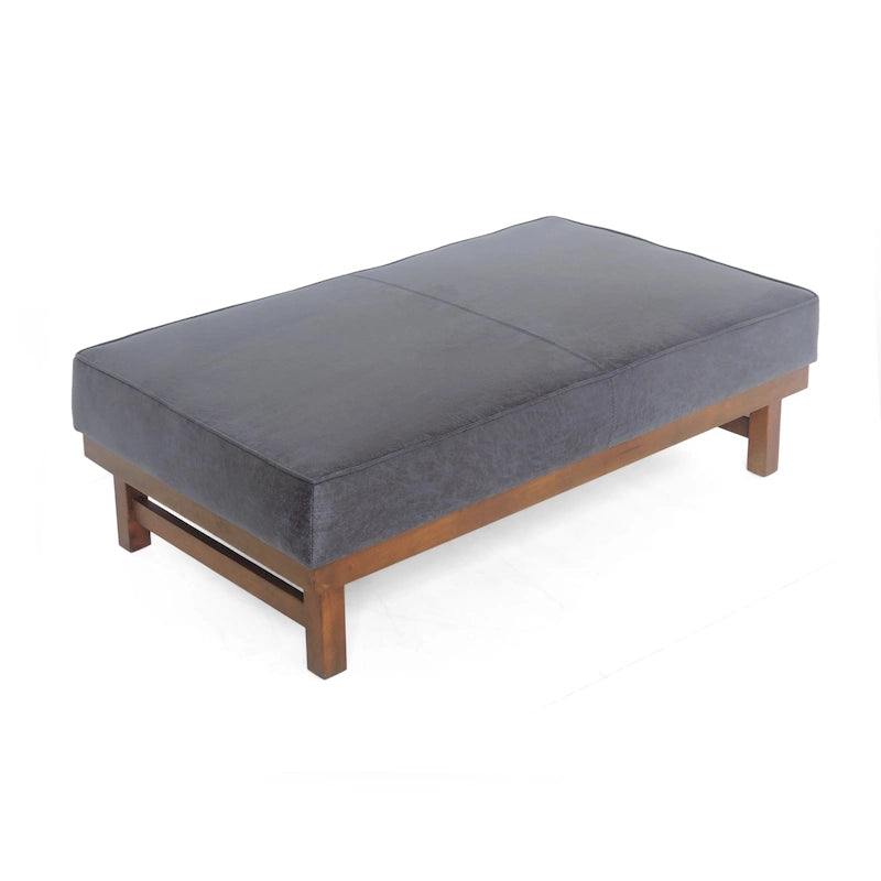 Modern Microfiber Cocktail Ottoman with Wood Frame
