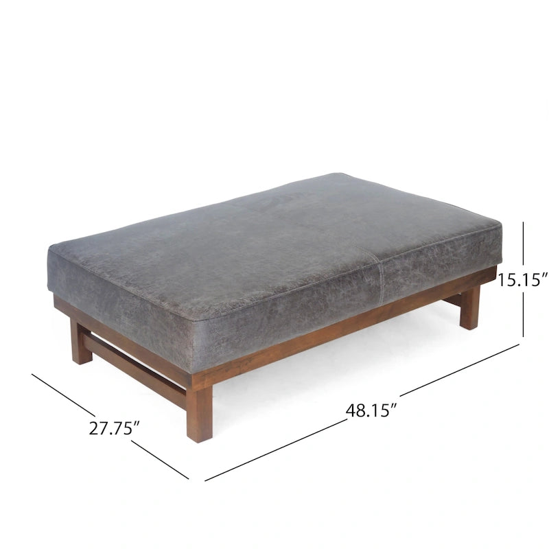 Modern Microfiber Cocktail Ottoman with Wood Frame