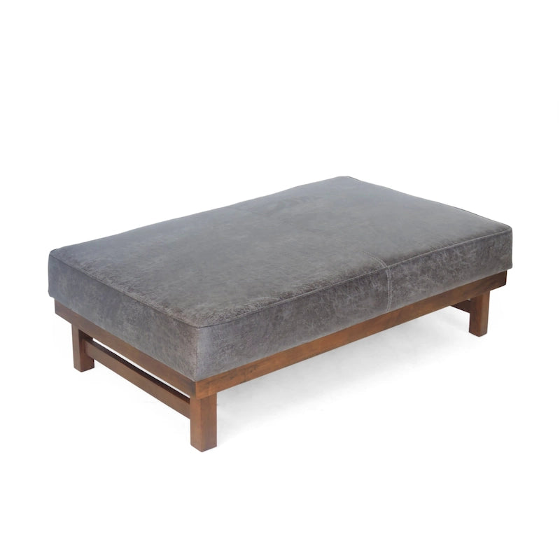 Modern Microfiber Cocktail Ottoman with Wood Frame
