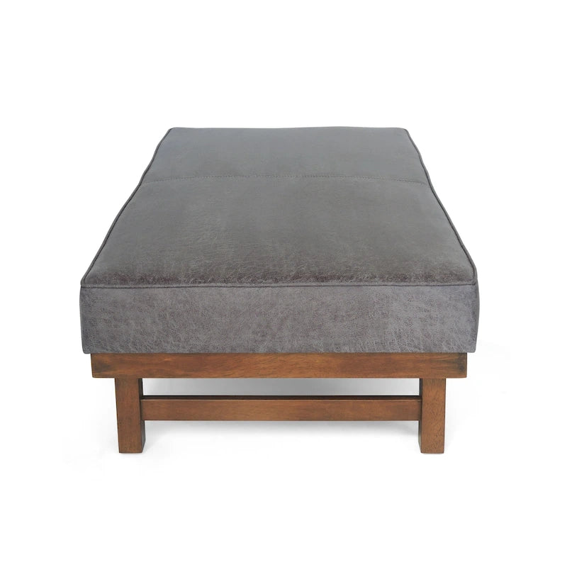 Modern Microfiber Cocktail Ottoman with Wood Frame
