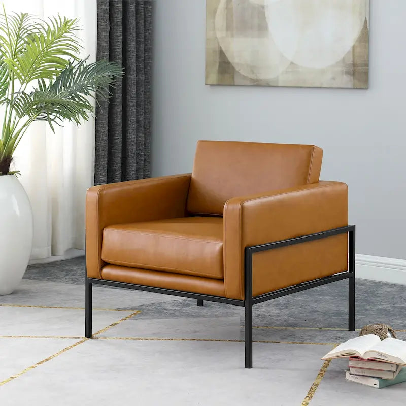 Modern Upholstered Club Chair with Metal Frame