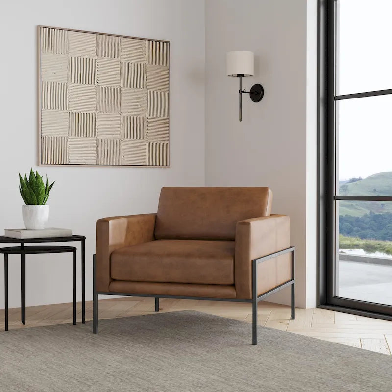 Modern Upholstered Club Chair with Metal Frame