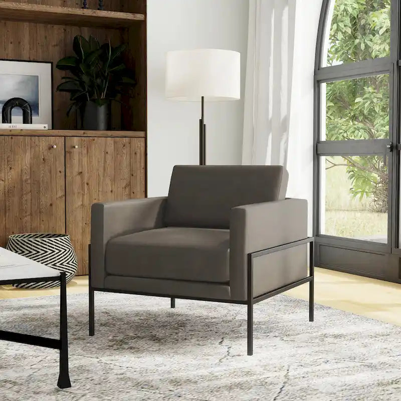 Modern Upholstered Club Chair with Metal Frame