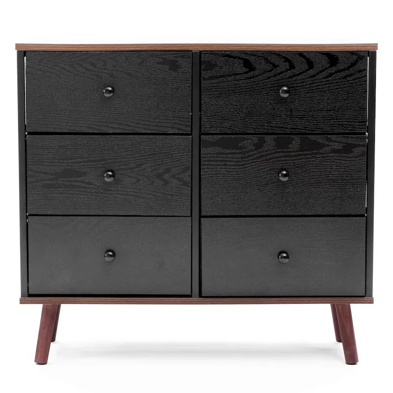 Black 6-Drawer Accent Chest with Brown Accents