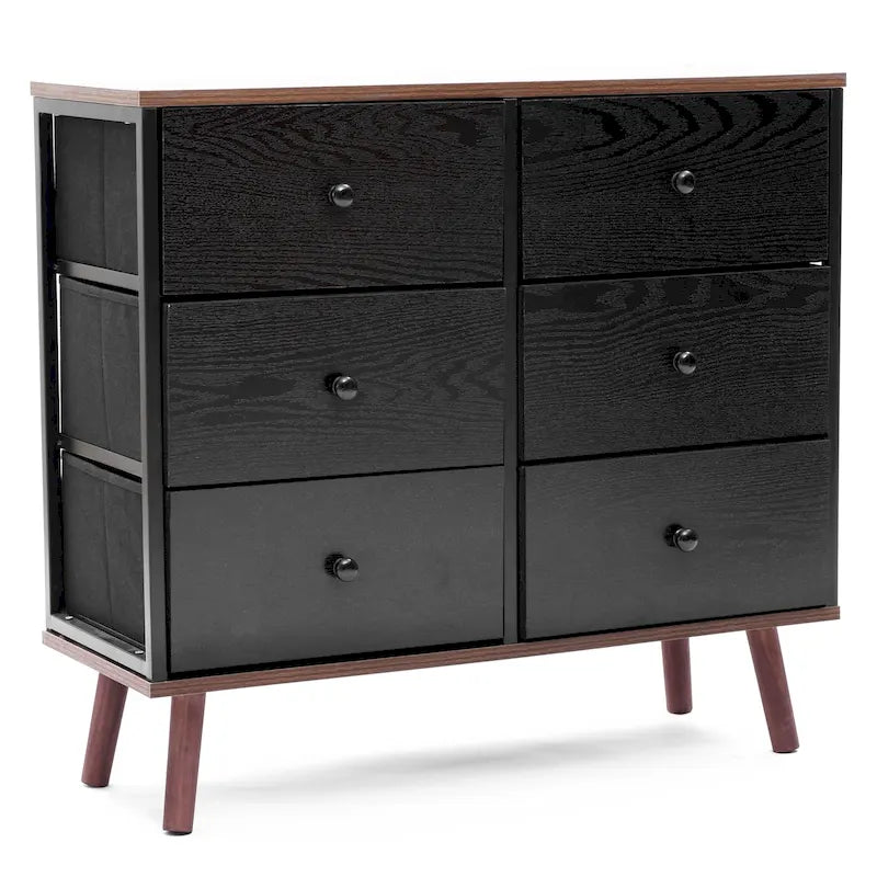 Black 6-Drawer Accent Chest with Brown Accents