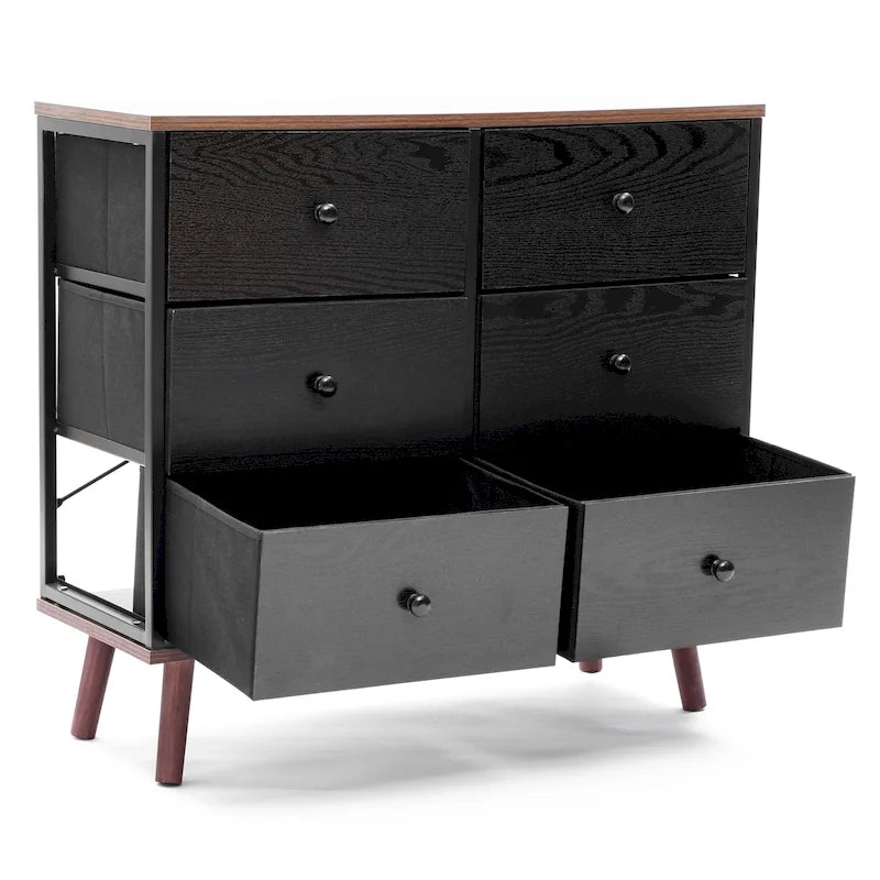 Black 6-Drawer Accent Chest with Brown Accents