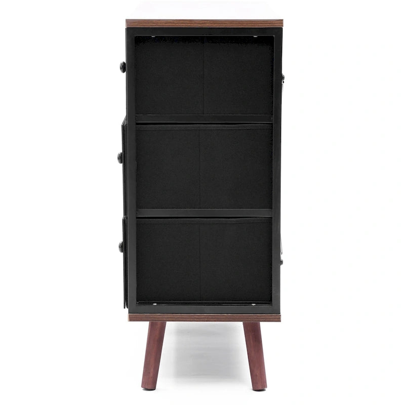Black 6-Drawer Accent Chest with Brown Accents