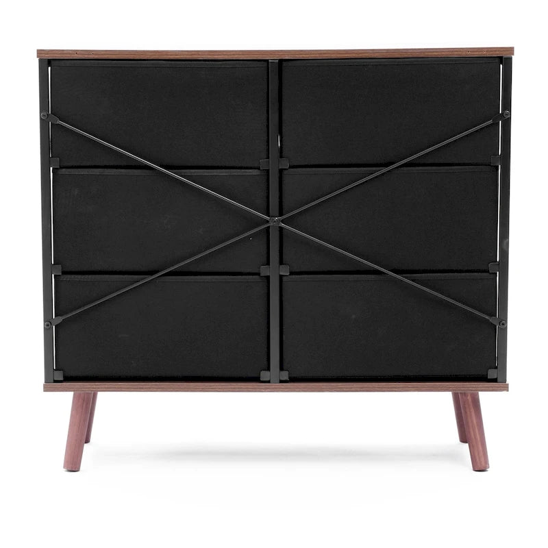 Black 6-Drawer Accent Chest with Brown Accents