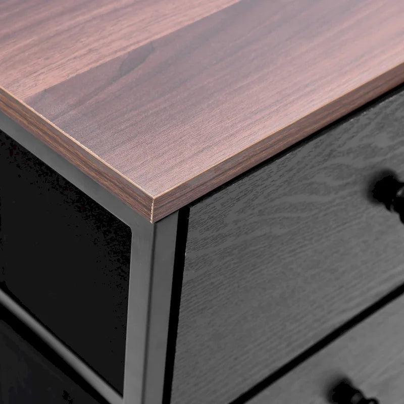 Black 6-Drawer Accent Chest with Brown Accents