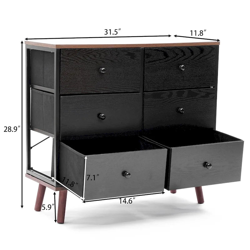 Black 6-Drawer Accent Chest with Brown Accents
