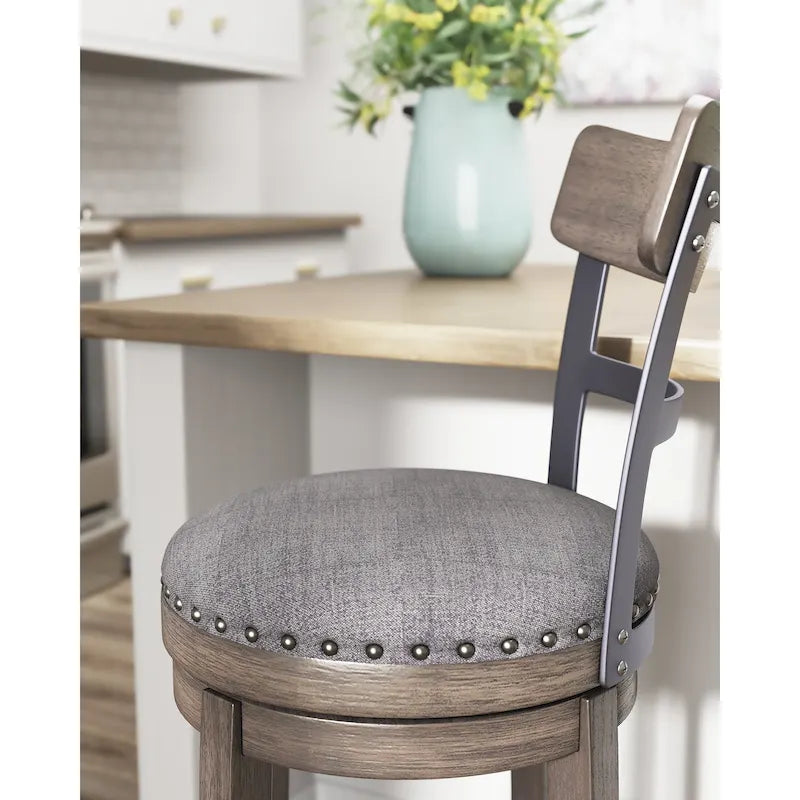 Gray Upholstered Swivel Bar Stool