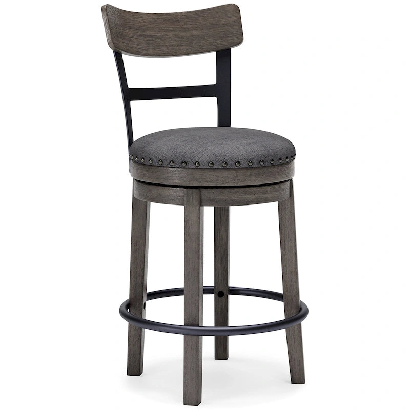 Gray Upholstered Swivel Bar Stool