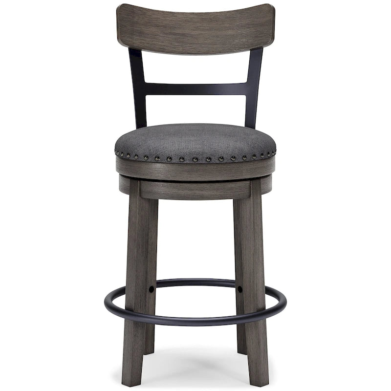Gray Upholstered Swivel Bar Stool