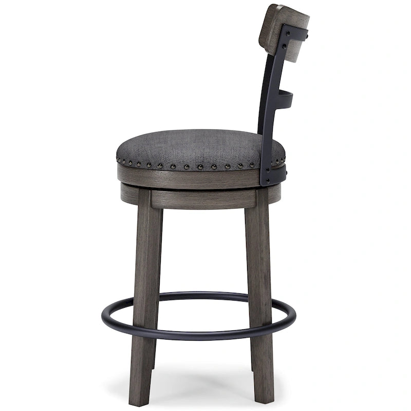 Gray Upholstered Swivel Bar Stool