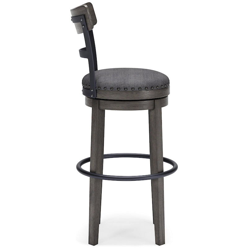 Gray Upholstered Swivel Bar Stool
