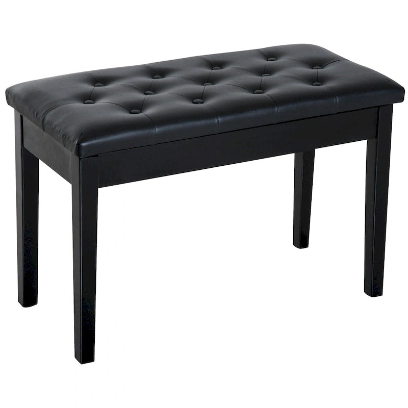 Faux Leather Padded 2-Person Duet Piano Bench with Storage, Black