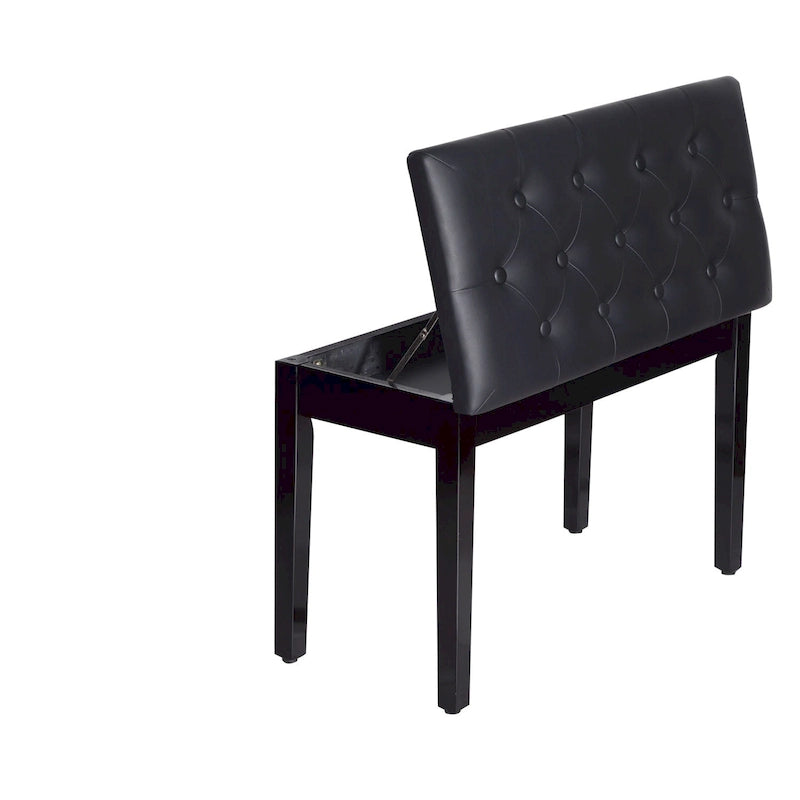Faux Leather Padded 2-Person Duet Piano Bench with Storage, Black