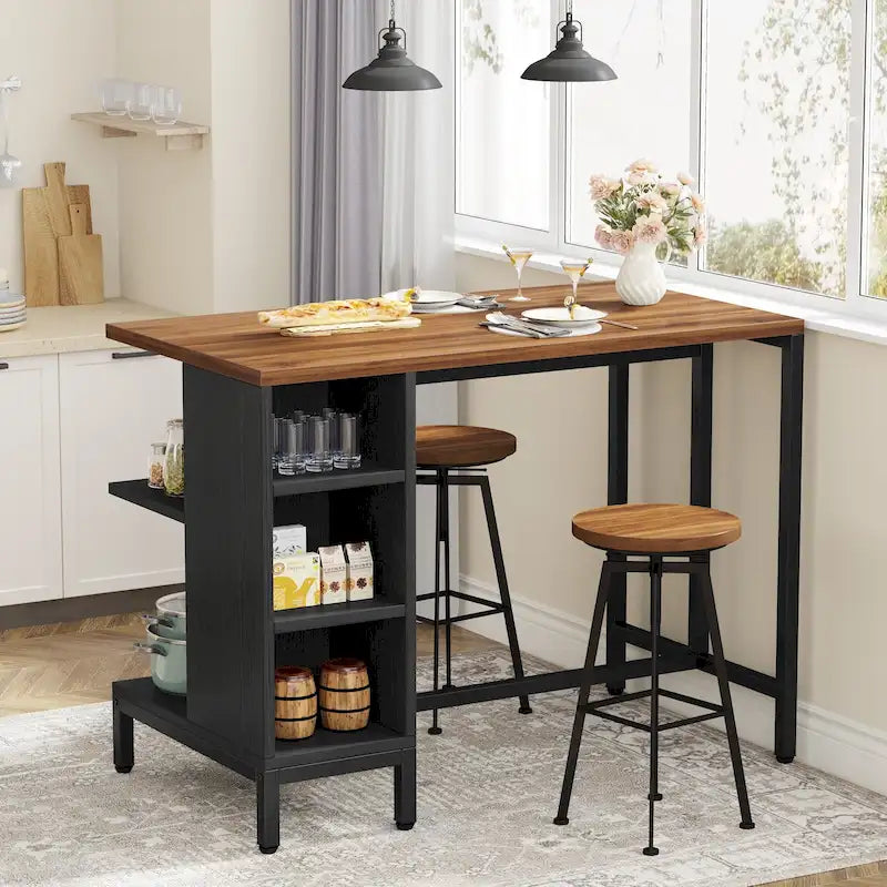 43-Inch Wide Kitchen Island, Counter Table with 5 Open Shelves