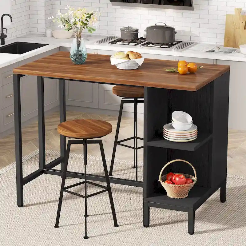 43-Inch Wide Kitchen Island, Counter Table with 5 Open Shelves