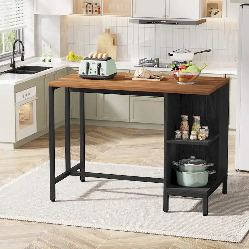 43-Inch Wide Kitchen Island, Counter Table with 5 Open Shelves