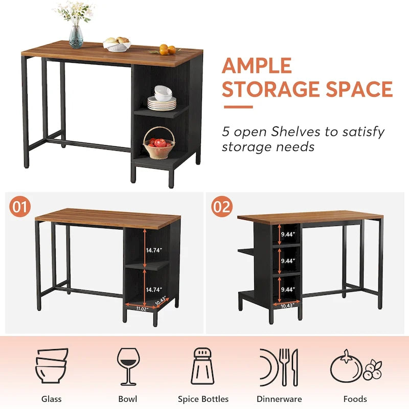 43-Inch Wide Kitchen Island, Counter Table with 5 Open Shelves