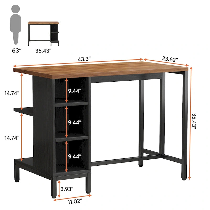 43-Inch Wide Kitchen Island, Counter Table with 5 Open Shelves