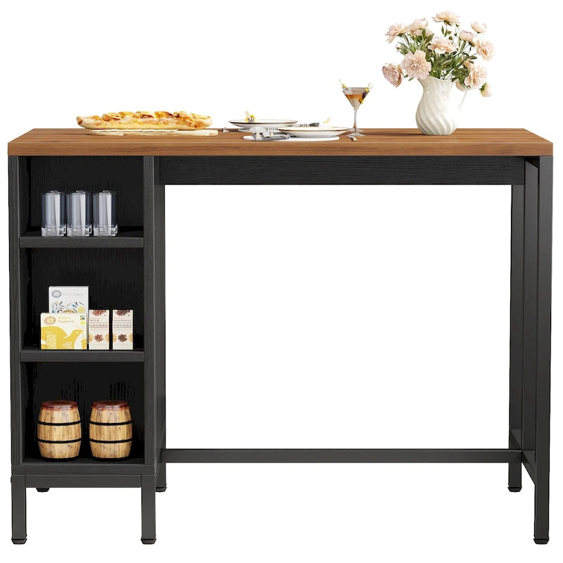 43-Inch Wide Kitchen Island, Counter Table with 5 Open Shelves