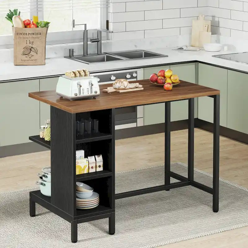 43-Inch Wide Kitchen Island, Counter Table with 5 Open Shelves