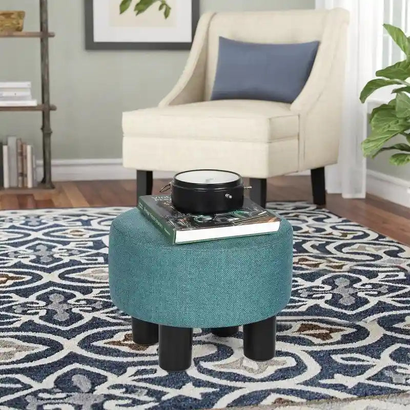 Modern Small Round Fabric Ottoman Footrest Footstool