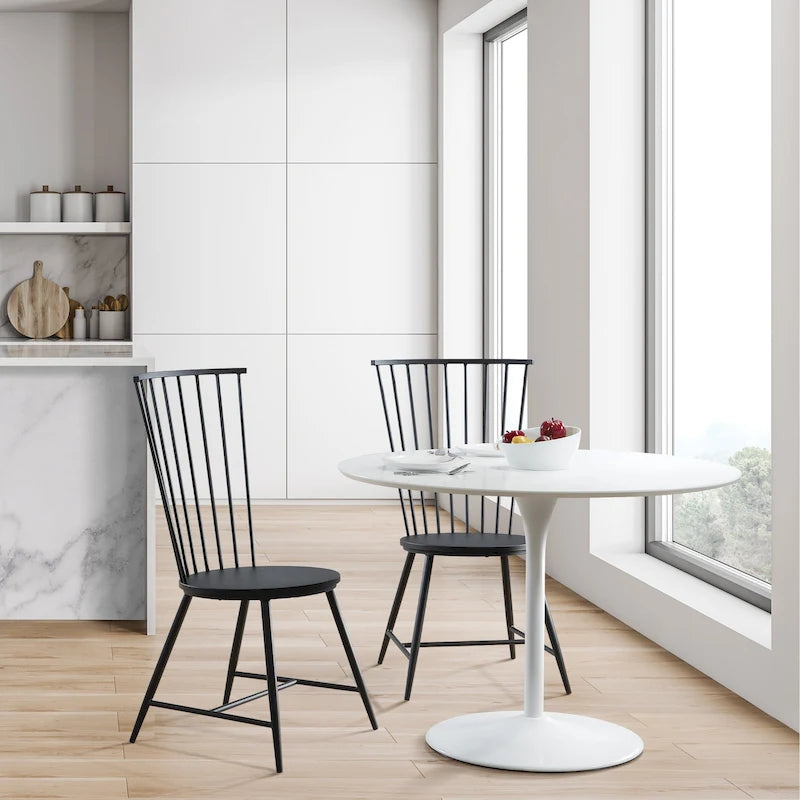 Black Metal Dining Chair, Early American Style Glossy Finish