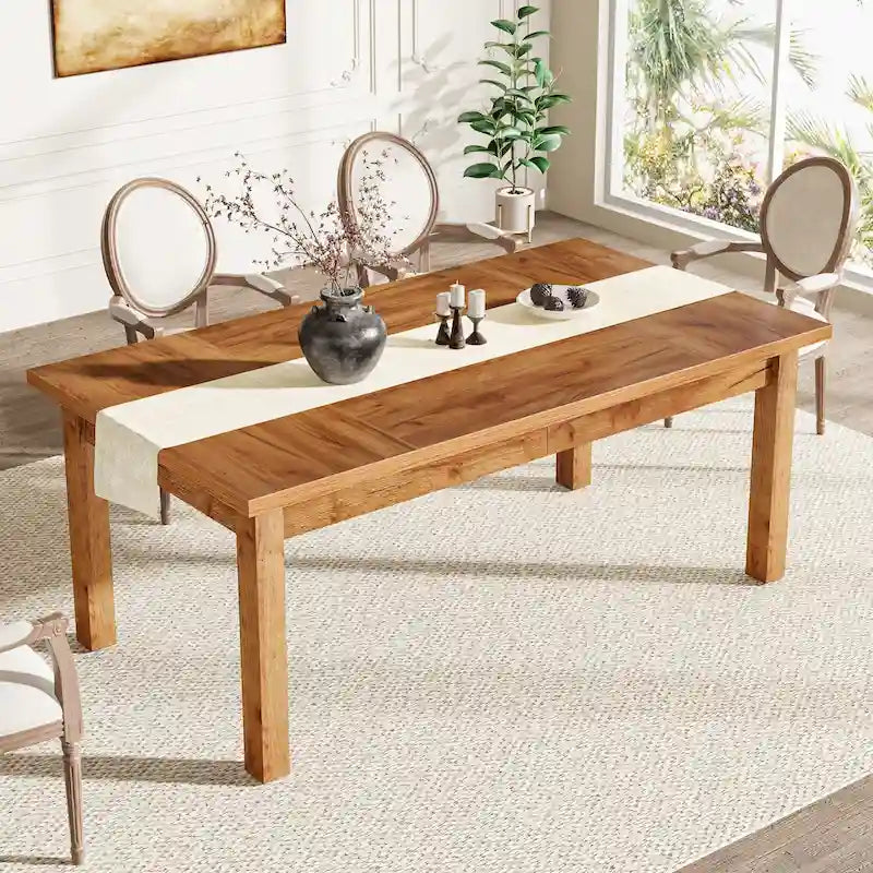 70.86-Inch Wood Dining Table for 6-8 People, Solid Wood Legs