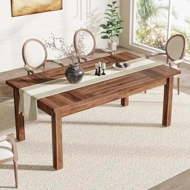70.86-Inch Wood Dining Table for 6-8 People, Solid Wood Legs