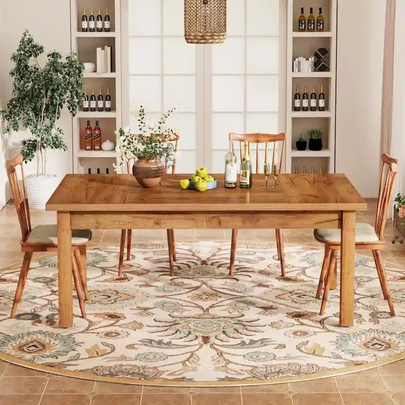 70.86-Inch Wood Dining Table for 6-8 People, Solid Wood Legs