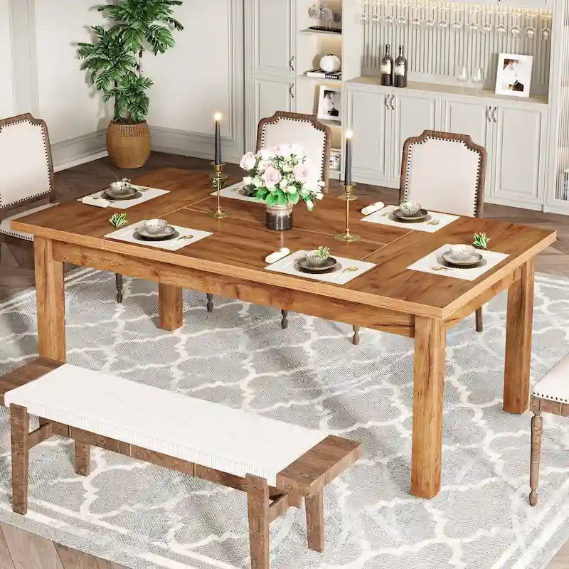 70.86-Inch Wood Dining Table for 6-8 People, Solid Wood Legs