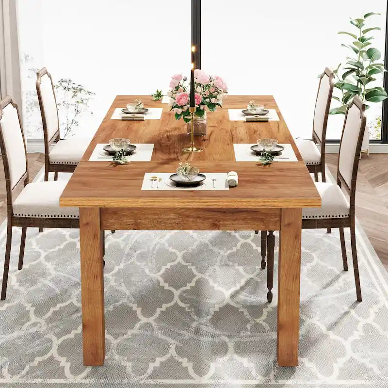 70.86-Inch Wood Dining Table for 6-8 People, Solid Wood Legs