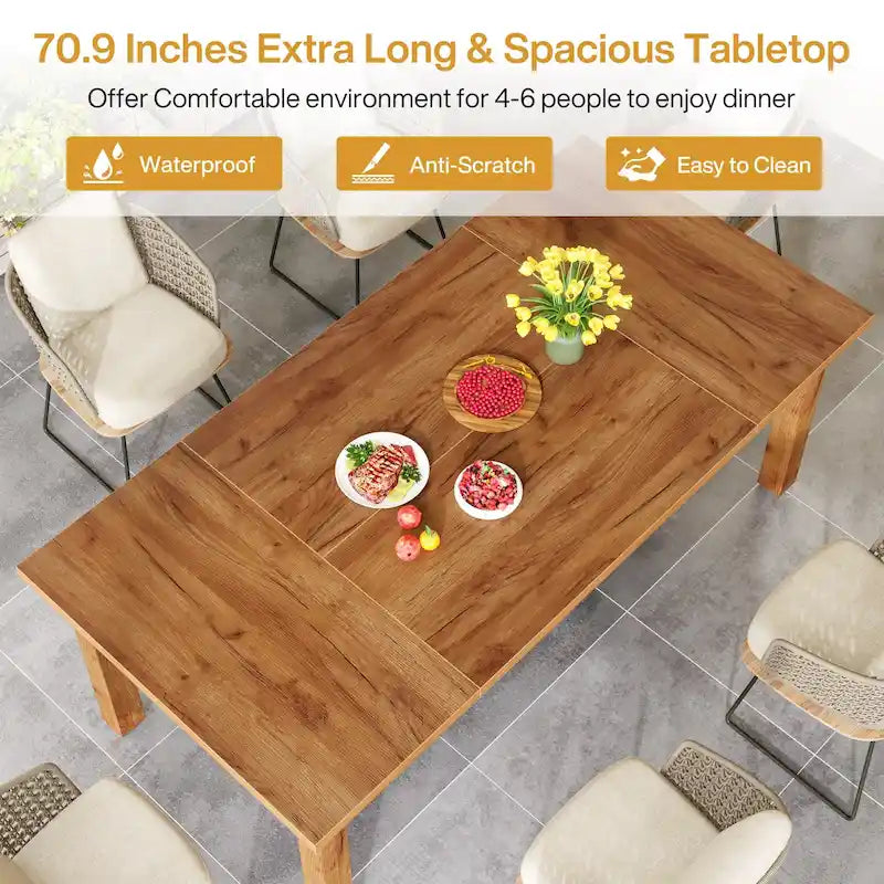 70.86-Inch Wood Dining Table for 6-8 People, Solid Wood Legs