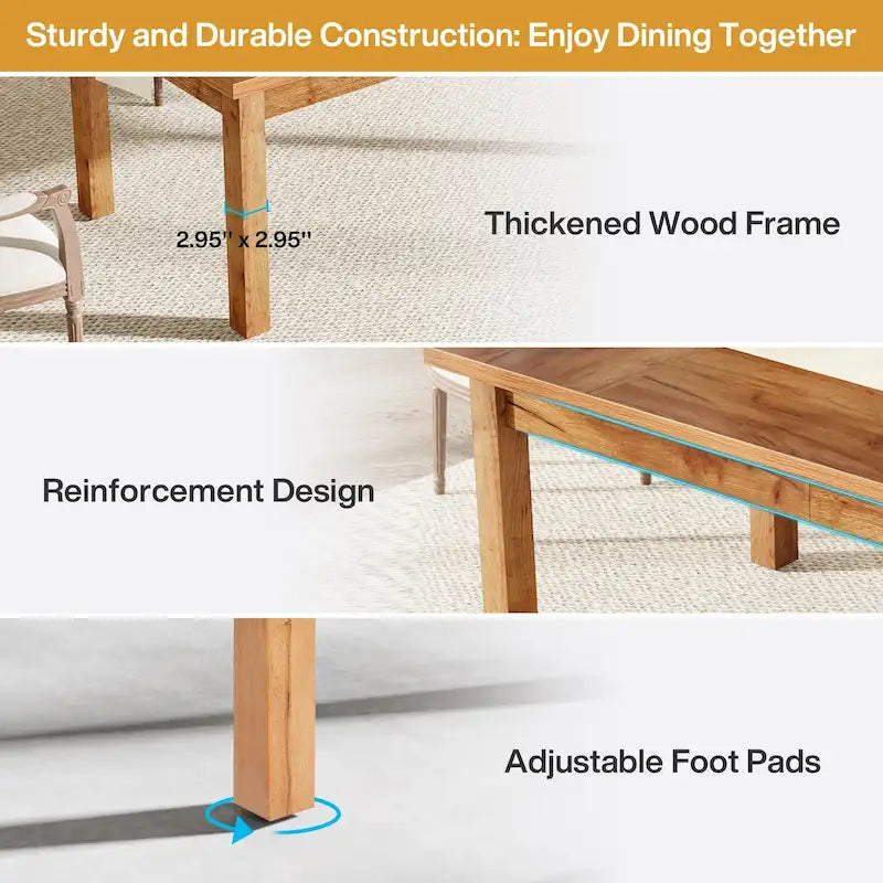70.86-Inch Wood Dining Table for 6-8 People, Solid Wood Legs