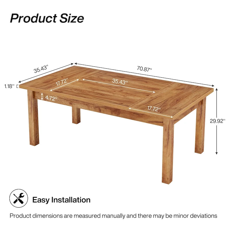 70.86-Inch Wood Dining Table for 6-8 People, Solid Wood Legs