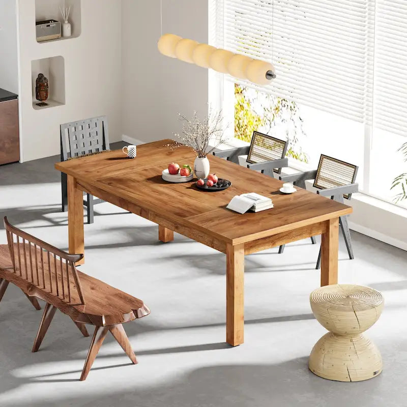 70.86-Inch Wood Dining Table for 6-8 People, Solid Wood Legs